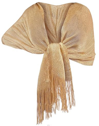 Elegante Sciarpa Stola Scialle con Frange Filo Brillante Metallizzato Foulard Coprispalle per Occasione Matrimonio Cerimonia Sposa Festa (oro rose 012)