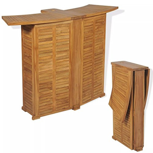 JUNZAI Klappbarer Bartisch, Kleiner Esstisch, Bartische & -theken, Bar Tisch, Hochtisch, Stehtisch, Thekentisch, 155x53x105 cm Teak Massiv