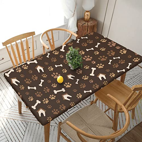 VUCEMI Pfotenabdruck und Hütte, bedruckt, rechteckig, Tischdecke, 1,5 m, elastische Kanten, Tischdecken für Küche, Party, Outdoor, Picknick, Tischdekoration