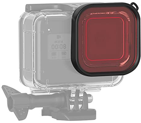 XTevu Filtre D'objectif De Plongée étanche avec Corde - Compatible avec la Caméra d'action GoPro 8 - Filtre D'objectif De Caméra sous-Marine(Rouge Clair)