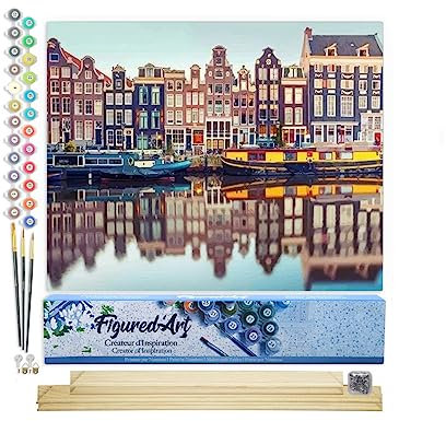 Figured'Art Peinture par Numéro Adulte Amsterdam - Activité Manuelle Kit de Loisir Créatif DIY Numéro d'Art Complet - 40x50cm avec châssis en bois à monter
