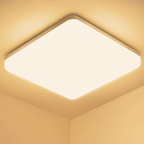 OUILA Led Deckenleuchte, 20W Deckenlampe für Küche Badezimmer Wohnzimmer Keller Flur, IP44 Wasserdicht 2000LM 3000K Natürliches Weißes Beleuchtung Lampen Quadrat 22cm x 22cm