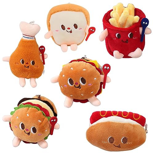 LICHENGTAI Hamburger Schlüsselanhänger, 6 Stück Cartoon Käse Burger Schlüsselbund Taschenschlüsselanhänger Ornament Anhänger mit Schlüsselring für Handtasche Auto Taschen Koffer Rucksäcke