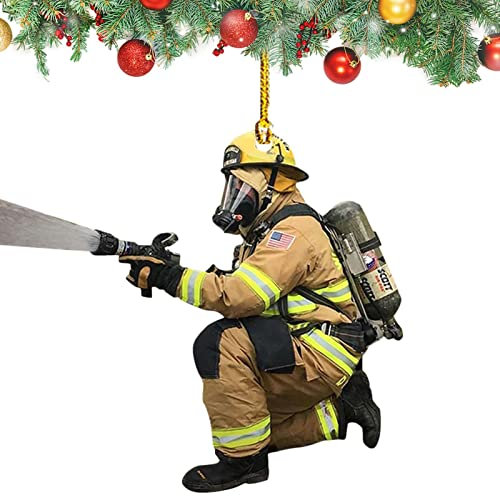 Feuerwehrmann Weihnachtsschmuck | Weihnachtsbaumschmuck | Hängender Weihnachtsbaum Feuerwehrmann Acryl Ornamente | Einseitiger Feuerwehrmann Anhänger für Auto Rückspiegel Zubehör