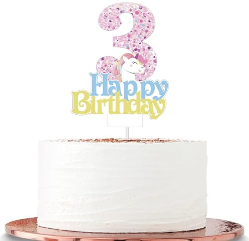 Unicorn Party Cake Toppers for Girls' 3rd Birthday - Cartoon Themed Decorations