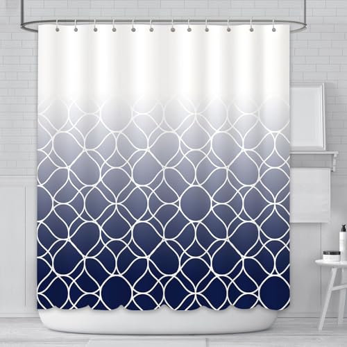 AIBIIN Rideau de douche bleu géométrique dégradé pour salle de bain en polyester imperméable durable avec 12 crochets 180 x 180 cm