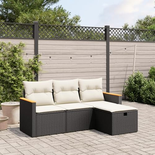 SECOLI Balkon Lounge Balkonmöbel Keiner Sofa Outdoor Gartensofa 3-Sitzer Gartenmöbel-Set Ecksofa Garten Balkonlounge Rattan Polyrattan Lounge Gartenlounge Terrassenmöbel Schwarz 4-tlg-Type-32