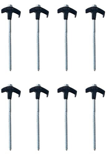 QUR Zeltheringe zum Einschrauben - Erdanker zum Einschrauben, Zeltheringe, Campingheringe, Zeltspikes mit Metallgewinde (8 Stück), Schwarz