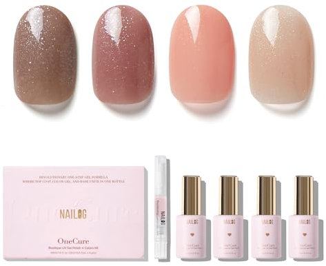 NAILOG Gel Nail Polish Set - 4 Colors Top Coat Color Gel Base 3-In-1 Soak Off UV Gel Polish Kit for Home DIY & Birthday Gifts for Women,Luster Suede