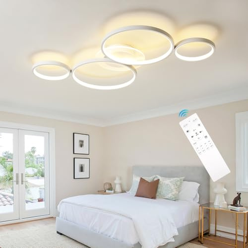 Deckenleuchte LED Wohnzimmerlampe Einstellbar Ringform Wohnzimmerlampe 5 Flammig Kronleuchter Lampe 45W mit Fernbedienung 3000K-6500K Geeignet für Wohnzimmer, Deckenleuchte Schlafzimmer