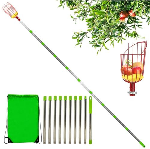 Kit de perche à fruits – Poteau de ramassage télescopique, pince à fruits portative | Poteau de ramassage de fruits télescopique amovible avec panier, ramasseur de fruits pour prunes, oranges, citrons