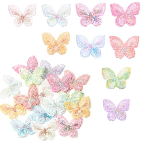 Pamtns 18 Pièces Patch de Broderie Couture Papillon - Tissu Décorations Patchs Dentelle Applique de Mariée à Broder - Organza pour DIY Décor Sacs Artisanat