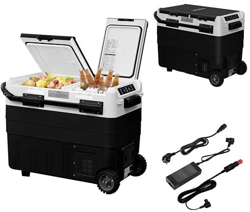 WOLTU Kompressor Kühlbox elektrisch Gefrierbox 50L Dual Zone mit App-Steuerung USB-Anschluss, 12 V/24 V, Mini Kühlschrank Gefrierschrank Kühlung bis -20°C für Auto Boot Camping,mit Adapter für Kühlbox