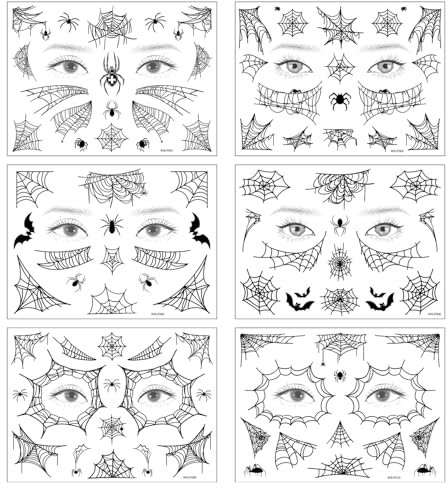 Feiyayi Halloween Tattoos,10 Blätt Spinnen Tattoo Gesicht Spinnentattoos Halloween Schminke Tattoo Realistisch Spinnen Spinnennetz Temporäre Tattoos für Halloween Kostüm Makeup Zubehör (Spinnennetz)