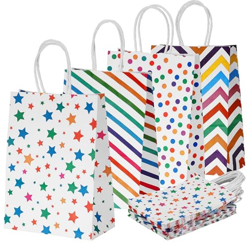 JIANTA Papiertüten bunt, 20 Stück Geschenktüten, Kraftpapier Tüten mit Henkel, Tragetasche klein 21 x 15 x 8 cm, Papiertragetaschen Pastell für Weihnachten Kindergeburtstag