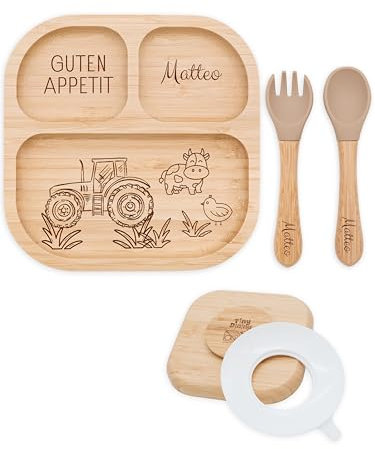 Bärenfreunde® - Personalisierter Teller mit Saugnapf - Praktisches Beikost Zubehör mit Namen - Baby Teller Rutschfest - Personalisierte Geschenke (Bauernhof Tiere)