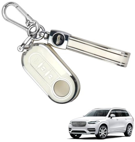 Car Key Fob Cover Case Shell Fit for Fiat 500 500l Brava Lancia 3 Button, TPU Shell with Keychain, Compatible with Fiat 500C / 500L / 500X, Bravo, Fiorino, Punto,Panda, Qubo, Stilo(White Silver)