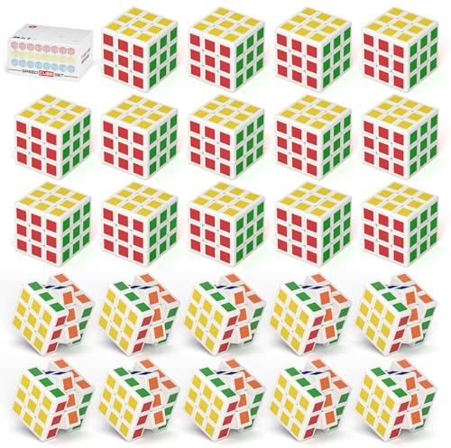 ROXENDA Mini Zauberwürfel Set 3x3x3(3 cm hoch) 24 pcs SpeedCube Stickerless | Magic Cube Spielzeug für Weihnachten Reisespiele Party Retro Deko,Gedulspiele Kindergeburtstag Mädchen und Jungen