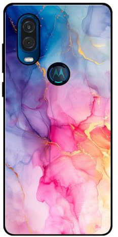 Hülle passend für Smartphonica Handyhülle Passend für Motorola One Vision mit Marmor Druck - TPU Back Cover Case Marble Design - Regenbogen