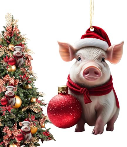 Schwein-Weihnachtsschmuck – Weihnachtsschwein Christbaumschmuck Weihnachtsschmuck 2D Acryl Haustierschwein Christbaumanhänger Niedliche Weihnachtsschwein Hängende Deko Doppeldruck