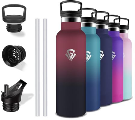 Grsta Gourde Isotherme, Gourde Enfant, Sans BPA, Gourde Paille, 24h Froid & 12h Chaud, Gourde Inox, Anti Fuite, Gourde Reutilisable, Facile à Transporter, Bouteille d'eau pour École, Bureau, Voyage