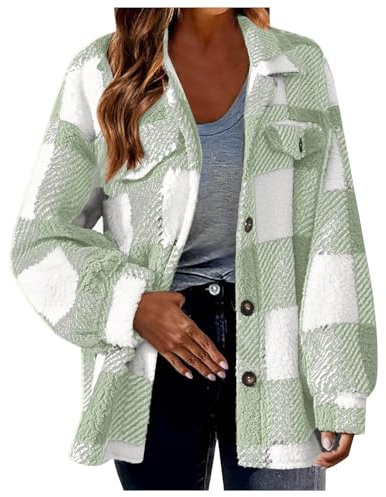 Chanpning Veste Chemise Polaire Femme Chemisier En Flanelle Carreaux Surchemise Manches Longues Automne Hiver Blouse Manteau Polaire Chaude Oversized Décontracté Chemise Mode Bûcheron Veste
