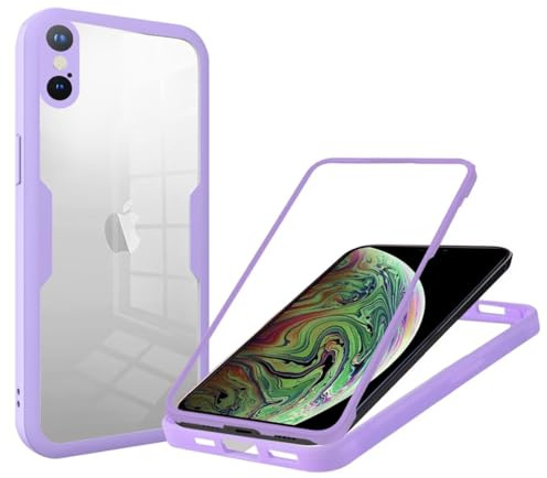 SLWYF Kompatibel mit iPhone X/iPhone XS Hülle Eingebauter displayschutz 360 Grad Rundumschutz Handyhülle, Stoßfest TPU Bumper Schutzhülle Robuste Durchsichtige Kratzfest Case, Violett