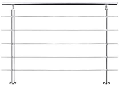 Garde-corps 120cm avec main courante, en acier inoxydable 201, pour intérieur et extérieur, garde-corps avec 5 traverses