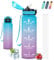 Gourde 1l, Gourde Sport, Anti Fuite, Gourde Graduée pour 1 Journee, Facile à Nettoyer, Gourde Graduée, Gourdes de Camping et Randonnée avec Slogan de Motivation, Bouteille d'eau pour Yoga, Aptitude