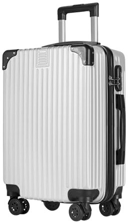 yonsly® Koffer Suitcase M Silber, Trolley Reisekoffer, Rollkoffer Handgepäck mit 4 Rollen 360°, ABS Hartschalen, Sicherheitsschloss, Weicher Gummigriff, 210D-Futter