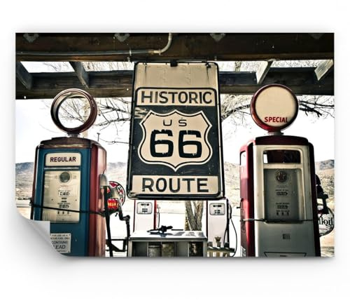Fototapete 150x105cm Moderne Tapeten Autos Reisen - 3573 - WF3 | Weg Alt 66 Premium Canvas Wand Dekoration Wandtapete Motivtapeten Bildtapete Wohnzimmer Schlafzimmer Wanddeko Art Wallpaper