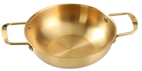 Korean Ramen Cooking Pot with Handle High Strength Stainless Steel Fast Heating Convenient Noodle Pot for Soup Small Hot Pot (18cm/7.1in (Golden Color))