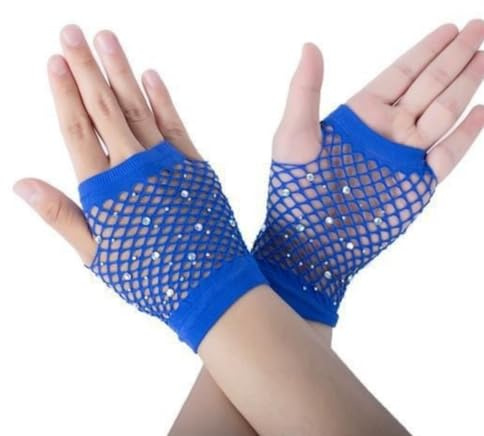 Rhinestones Fishnet Gloves, 1 Pair Mesh Fingerless Fish Net Sparkly Glitter Gloves, Stretchy Short Neon Mitten for 80s Party Cosplay, Arm Sleeves Bridal Glove for Wedding Halloween Nightclub Fancy