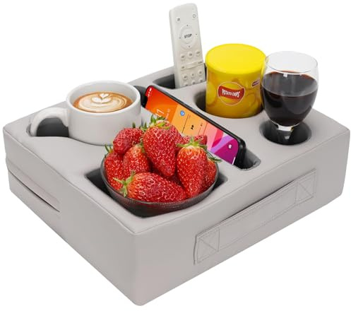 Cozy Buddy Couch-Getränkehalter für Sofa, Sofa, Getränkehalter für Tablet, Fernbedienung, Snacks, wasserdicht, auslaufsicher, für Auto, Park, Strand, Picknick, Boot, Wohnmobil, PU grau