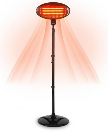 Patio Heater Outdoor 2KW Free Standing Electric – Adjustable Height & Angle Infrared Garden Heater with 3 Heat Settings (650W/1350W/2000W), Waterproof & Weatherproof – Black