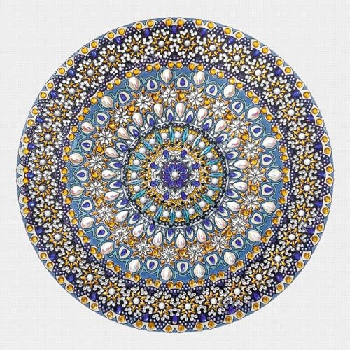 CREATIV DISCOUNT Diamond Painting Set Mandala, 30 x 30 cm Keilrahmen mit Zubehör (Blau-Weiß-Gelb)