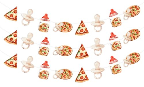 Sursurprise Pizza- und Schnuller-Banner für Babypartys, Pizza-Zeit-Dekorationen, Fast-Food-Partyzubehör, 3 Stück