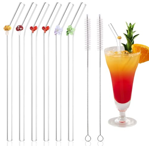 6 pcs Glass Straws with 2 pcs Cleaning Brush