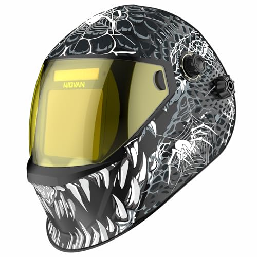 MIGVAN Maschera Saldatura Autoscurante Ultra-HD - True-Color Campo Visivo XL 100x82mm - Oscuramento 0,1ms Solare Batteria DIN 4/5-13 - Visione Cristallina per Lavori di Precisione H22 | Maschera per saldatura, a batteria solare, DIN 4/5-9/9-13, per MIG, TIG, MMA, ARC, levigatura, solo 525 g, leggera, H22