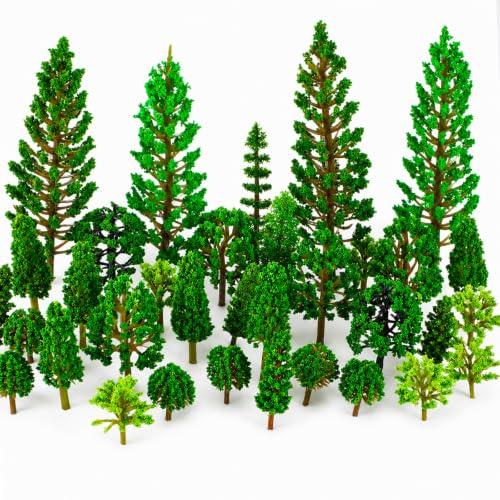 FdcLixuvol 32 Stück Modell Bäume Miniatur, Mini Modellbau Bäume | Diorama Baum Zug Bäumes Mehrere Sorten Architektur Baum Künstliche Pflanzen Grüne Mini-Bäume Für Modellbau Dekorationen