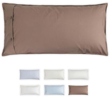 Perkal Kopfkissen Bezug 40 x 80 cm – Kissenbezug/Kopfkissenbezug aus 100% Bio Baumwolle (Cotton), GOTS & Fairtrade, Grüner Knopf – Braun – Knopfverschluss