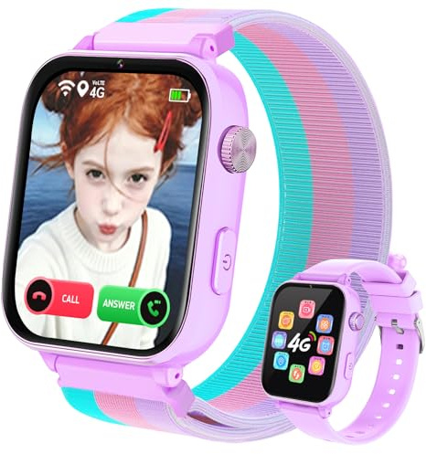 Smartwatch für Kinder GPS und Telefon, 4G Kinderuhr mit Videoanruf Voice Chat Spiele Schulmodus Wecker Schrittzähler Taschenrechner, Smart Watch für Kids Mädchen Jungen 4-12 Jahren (Violett-4L)