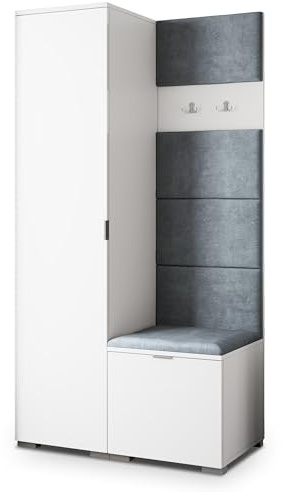 Masseno Flugarderoben Set Lori, Kleiderschrank-Set mit Sitzbank, Garderobenschrank Flur mit 3 Regalböden, Weiß