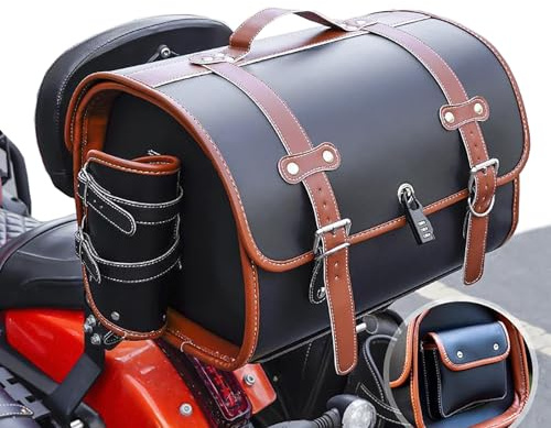 Motorrad Hecktasche für Ducati Multistrada Enduro Pro, 33L große Gepäckaufbewahrung für den Rücksitz eines Motorrads, wasserdichte Motorrad-Satteltasche Gepäckbox,D Black+Brown