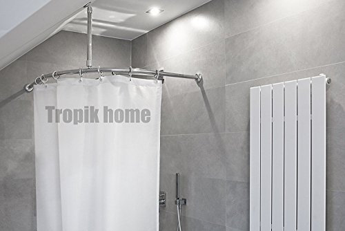Tringle de rideau de douche avec clips de fixation au plafond et crochets, chrome, 90 x 90 cm