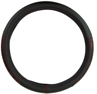 Sakura ‘Highbury’ Steering Wheel Cover Black Red Gel and Stitching Universal Easy Fit for Most Cars Vehicles Improve Grip Soft Comfortable Faux Leather Look