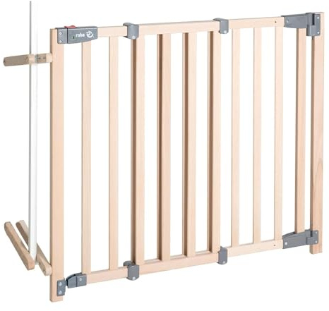 roba Safety Up' Stair Gate - Safety Gate + Traffic Light Function - Solid Beech - Width: 93,5–120,5 cm