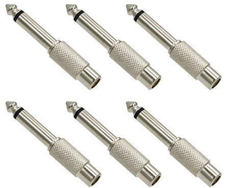 VCE Adaptador de Audio Jack 6,35 mm a RCA Mono Plug Macho a Hembra Conector de Cable Audio estéreo Plata - 6 Unidades