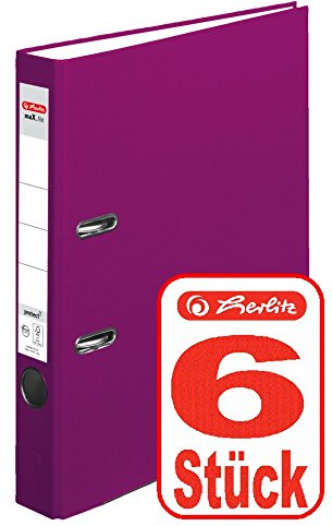 Herlitz Ordner maX.file protect A4, 5 cm, mit Einsteckrückenschild (Beere, 6 Stück | 5cm)