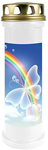 HScandle Grablicht (Weiß) Grabkerze ca. 100h Brenndauer / 4-Tage Brenner - Motiv: Regenbogen 2, in vielen Varianten